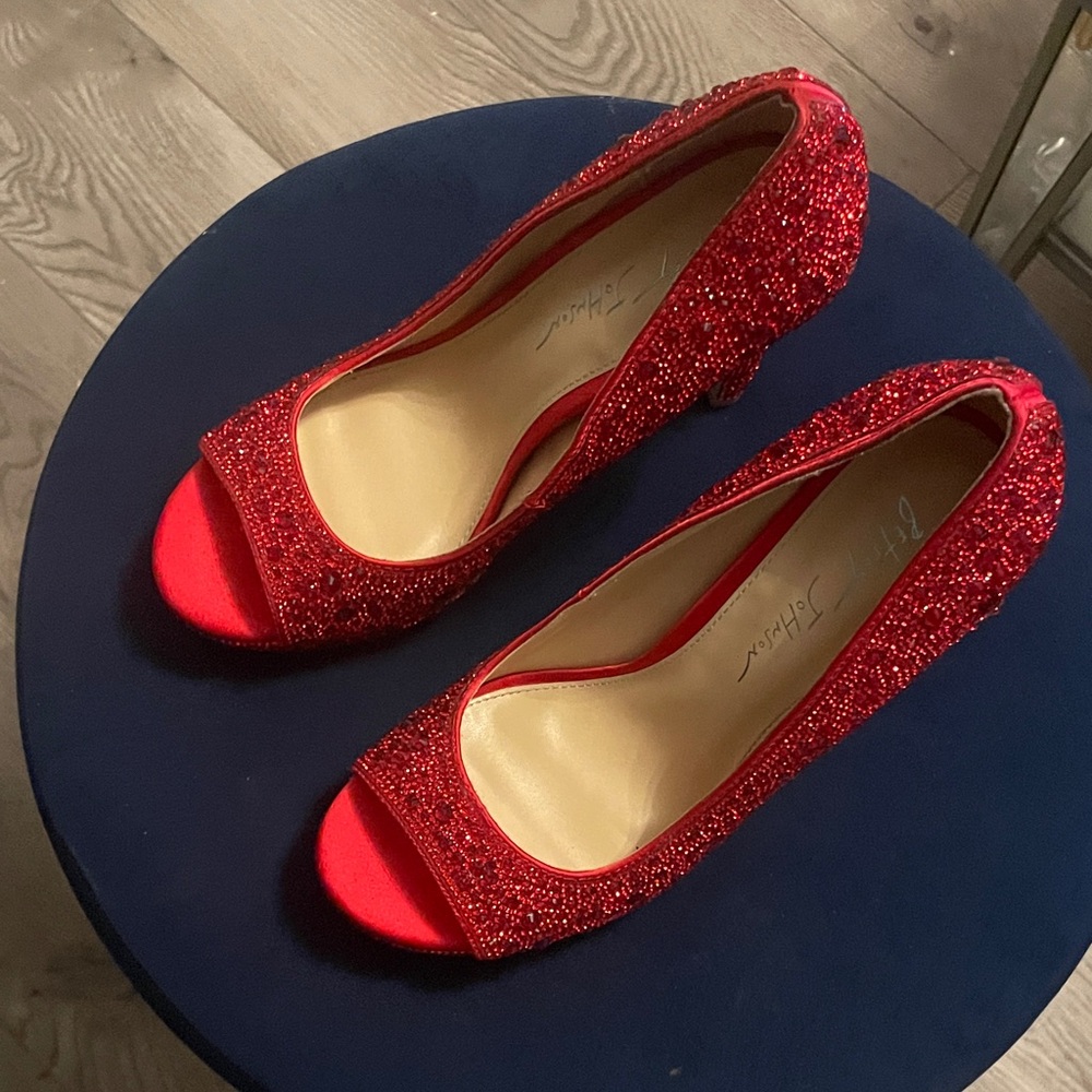Betsey Johnson Red Sequin Peep-Toe Women's Heels -Size 8